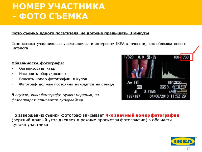 НОМЕР УЧАСТНИКА - ФОТО СЪЕМКА Фото съемка одного посетителя не должна превышать 3 минуты